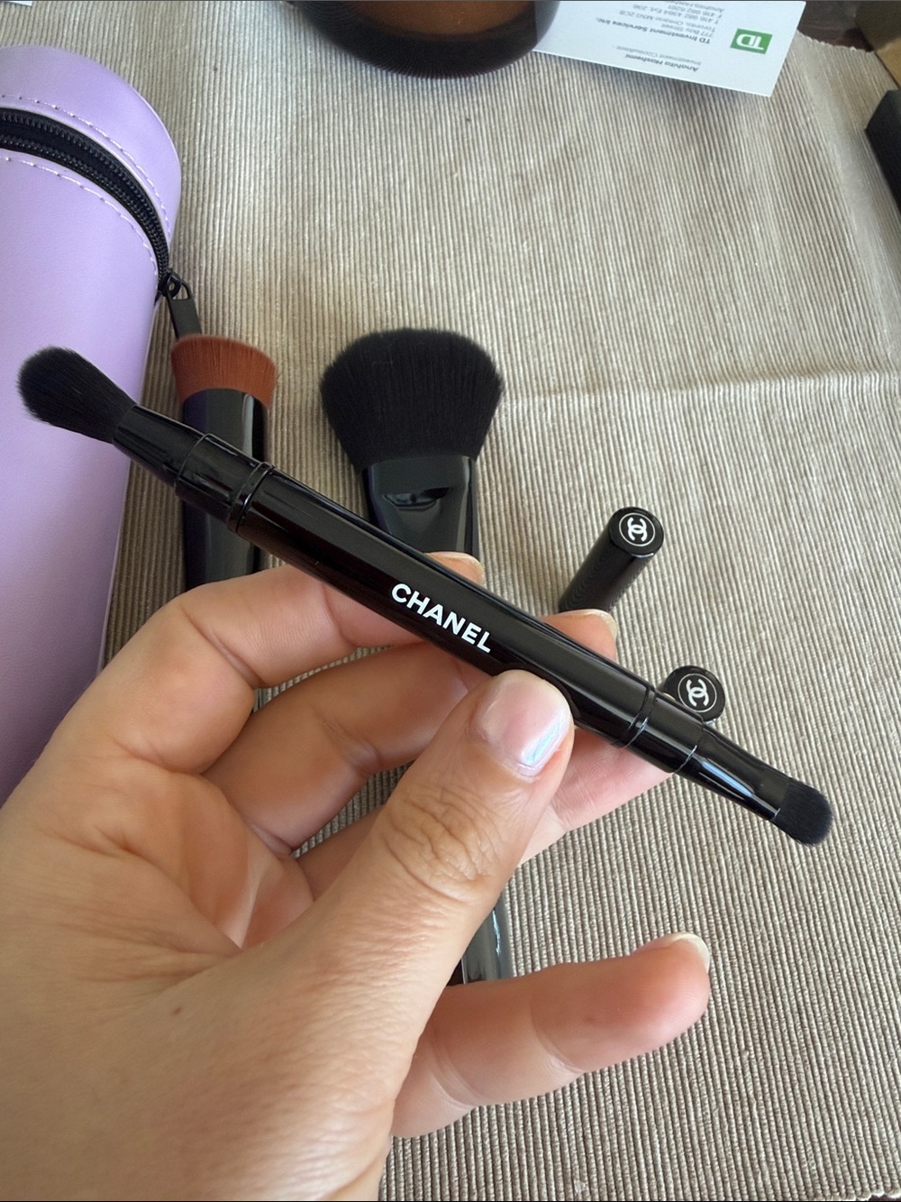 CHANEL Brush Set with Lilac Zip Case and Black Handles - Picture 3 of 8